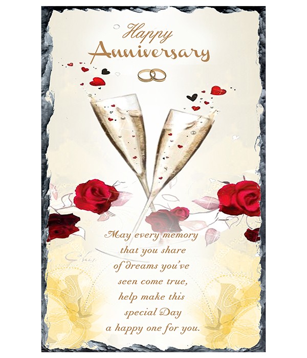 Anniversary Glasses & Roses Slate