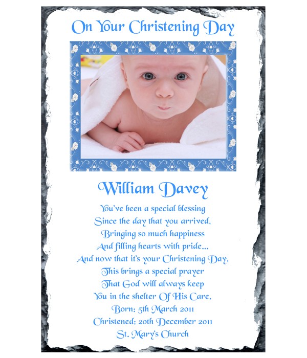 Elegant Frame Boy Photo Christening Slate