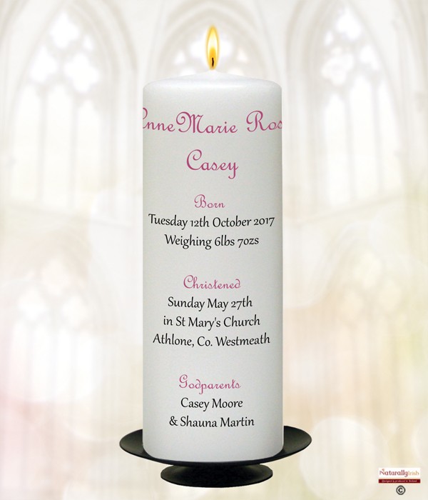 French Script Girl Christening Candle