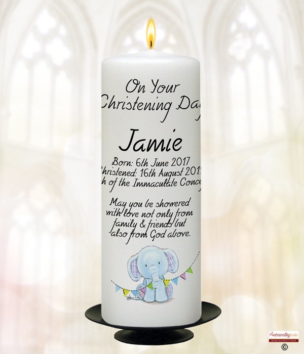 Elephant Party Pink Christening Candle