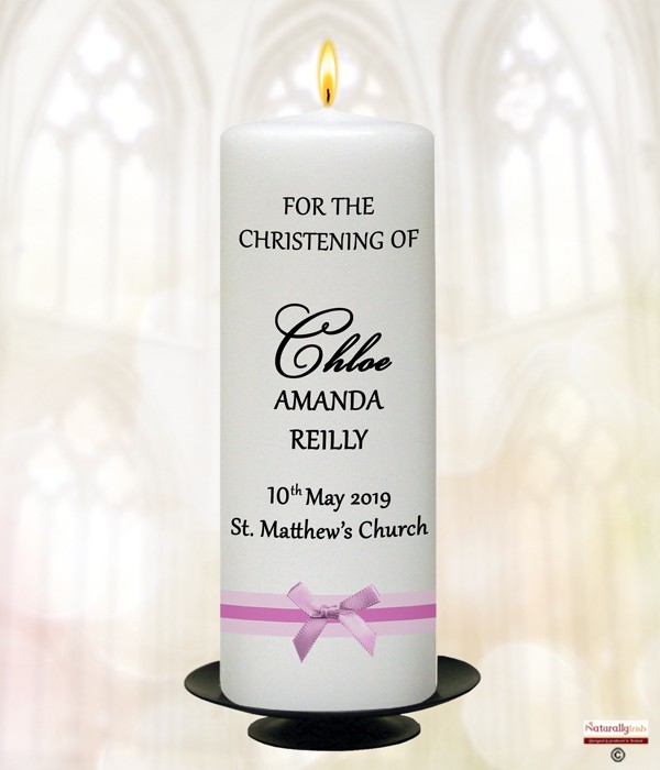 Bow Pink Christening Candle