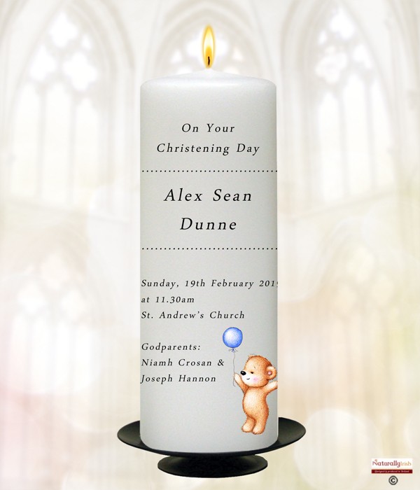 Balloon Bear Blue Christening Candle