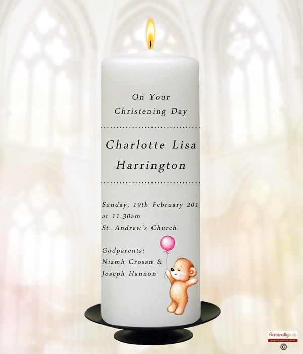 Balloon Bear Girl Christening Candle