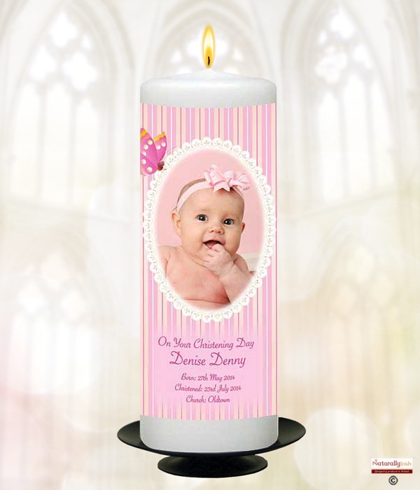 Butterfly Pink Christening Candle