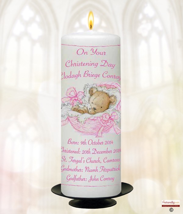 Teddy in Basket Pink  Candle