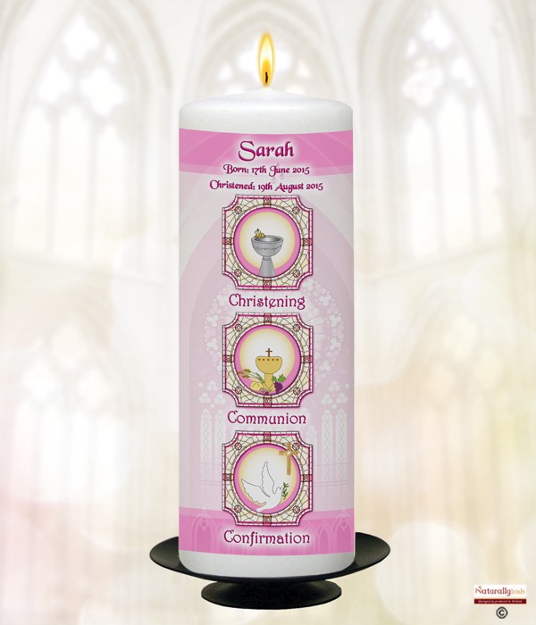 BCC Church Window Pink Christening Candle