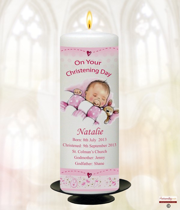 Teddy & Quilt Baby Girl  Candle