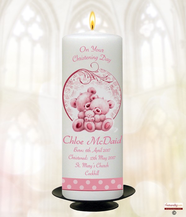 Teddy & Bubbles Pink Candle