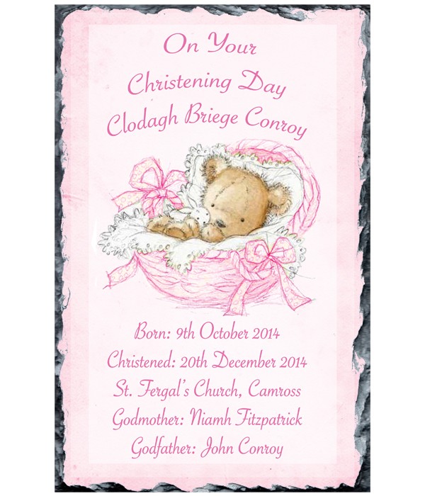 Teddy in Basket Pink Slate