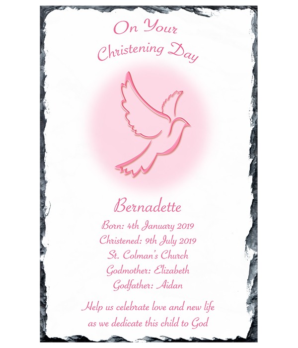 Christening Flying Dove Pink Slate