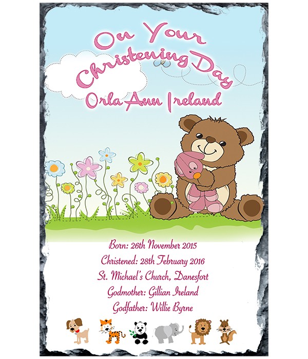 Cute Teddy & Flowers Pink Slate