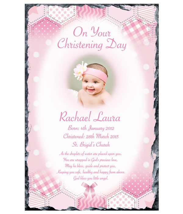 Dots & Ribbons Girl Photo Christening Slate
