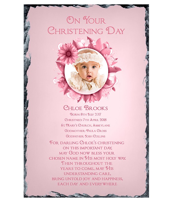 Flower Ring & Photo Girl Christening Slate