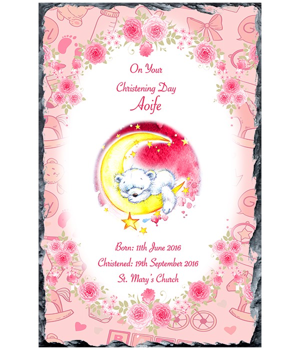 Bear Sleeping on Moon Pink Slate