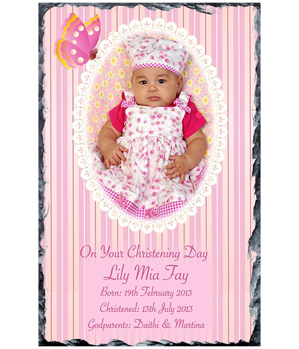 Butterfly Pink Christening Slate