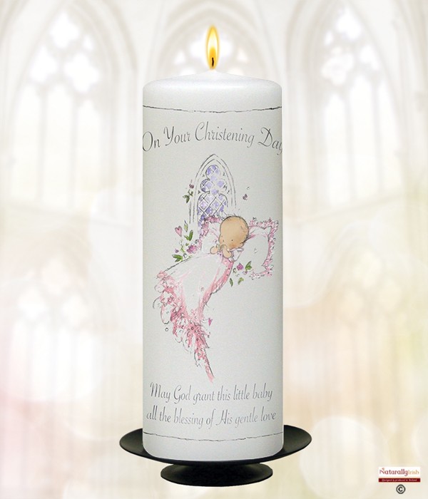 Baby Girl Church Window Christening Candle