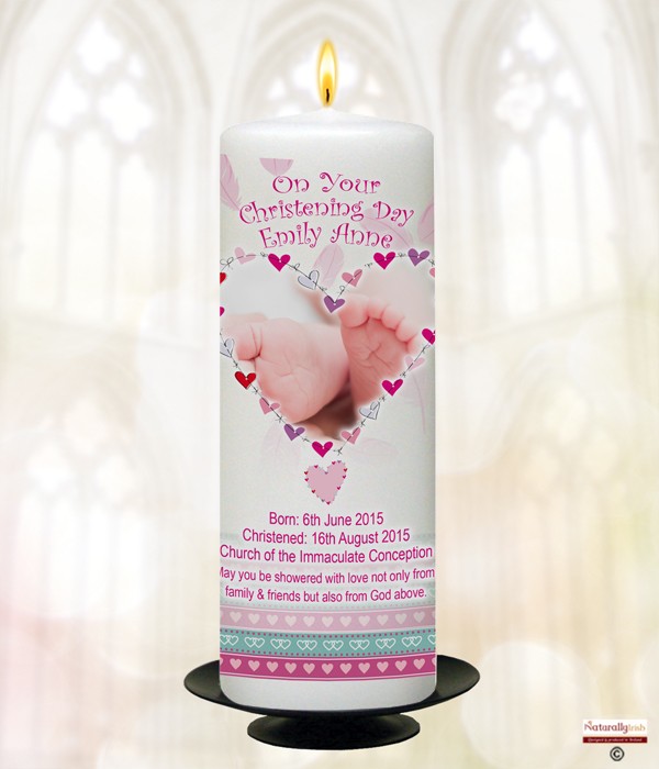 Feathered Heart Pink  Candle
