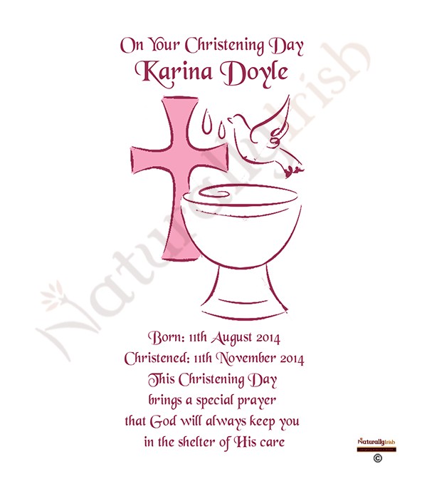 Font, Dove & Cross Pink Chrstening Candle