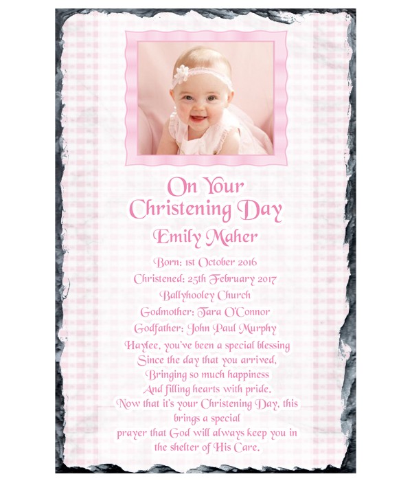 Gingham Frame Girl Photo Christening Slate