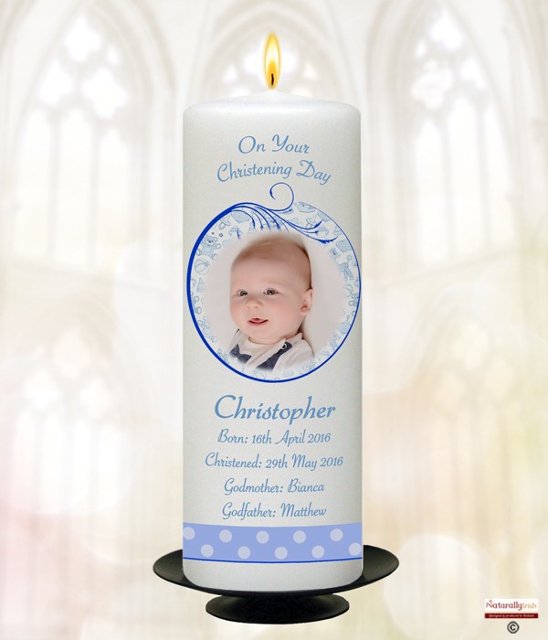 Teddy & Bubbles Photo Christening Candle