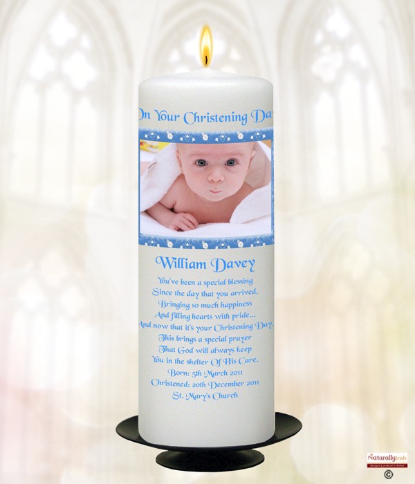 Elegant Frame Boy Photo Christening Candle