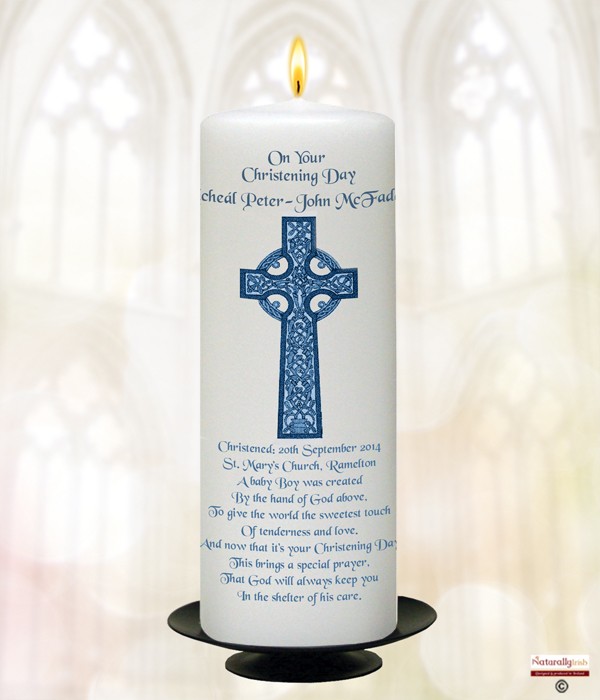 Celtic Cross Boy Christening Candle