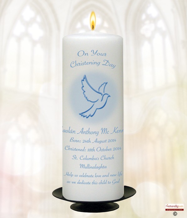 Flying Dove Boy Christening Candle