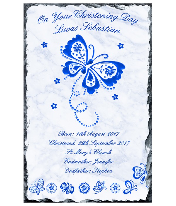 Diamante & Butterfly Blue Christening Slate