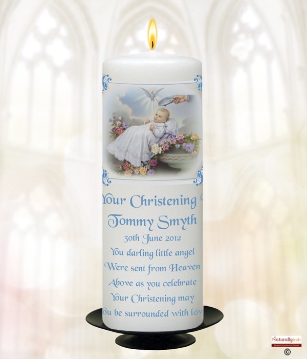 Traditional Blue Christening Candle