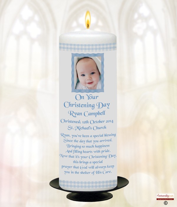 Gingham Photo Christening Candle