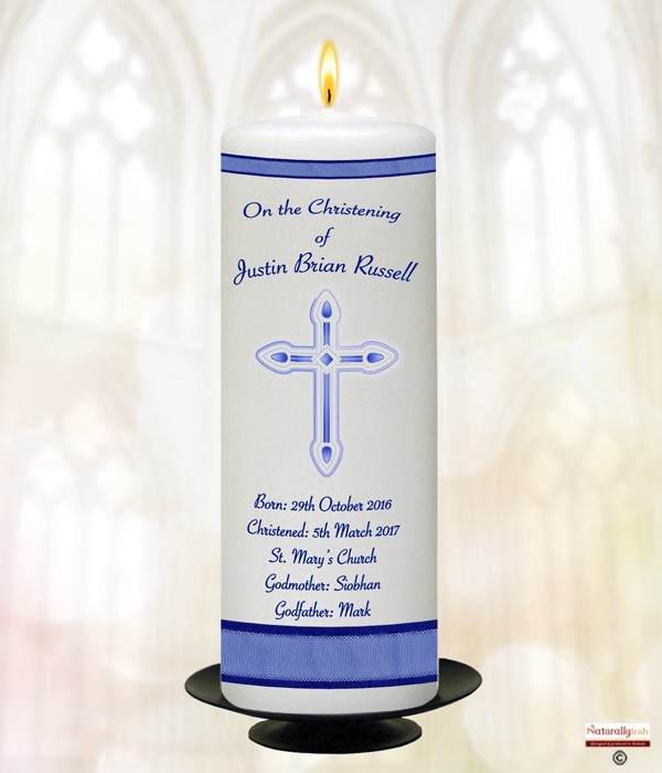 Diamante & Cross Blue Candle