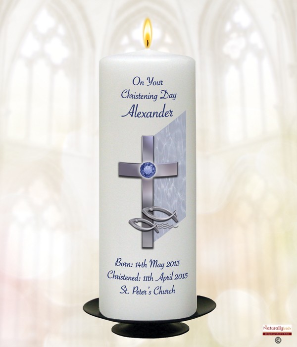 Cross & Fish Blue Candle
