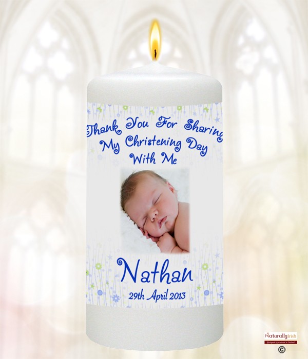 Buttons & Shoes & Photo Blue Favour Candle