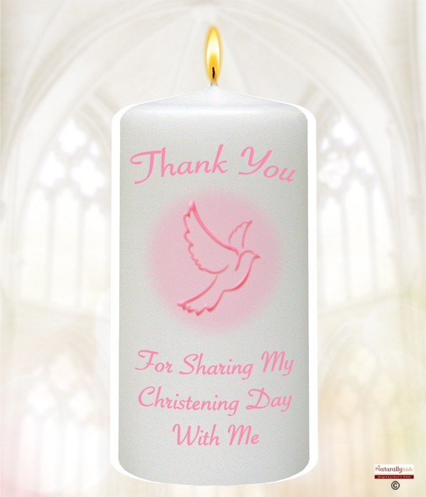 Christening Flying Dove Pink Favour Candle