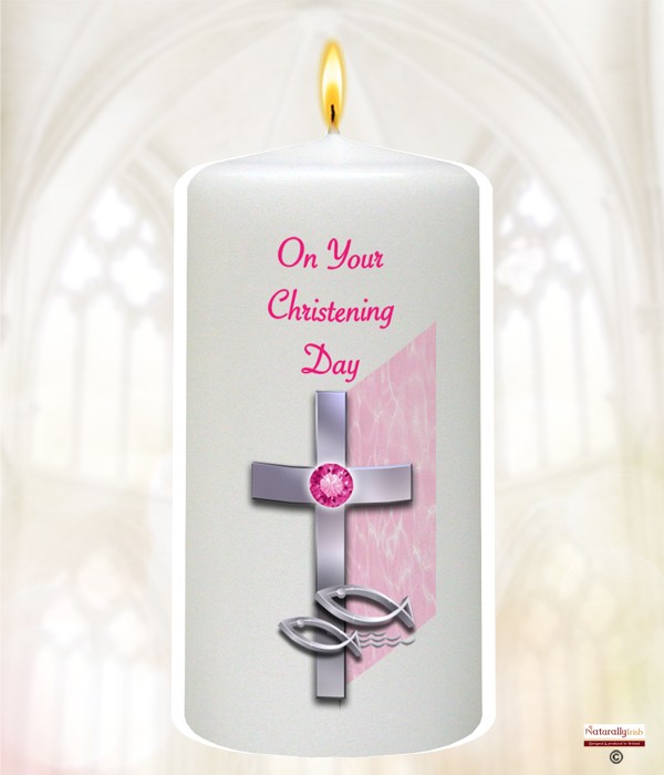 Cross & Fish Pink White Favour Candle