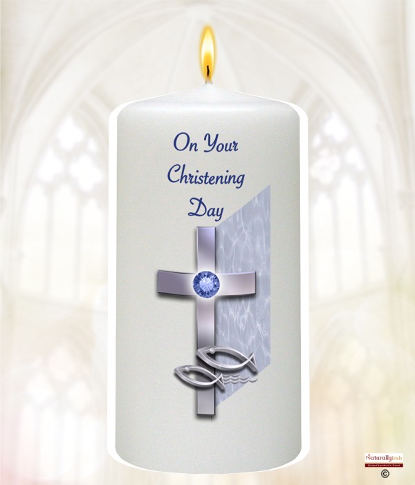Cross & Fish Blue White Favour Candle