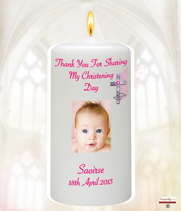 Cross & Fish & Photo Pink Favour Candle