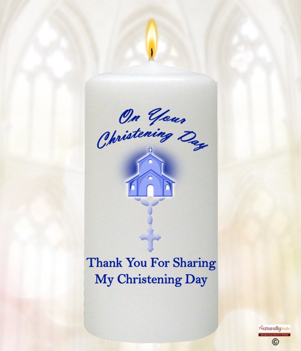 Church & Rosary Beads Pink Favour Candle