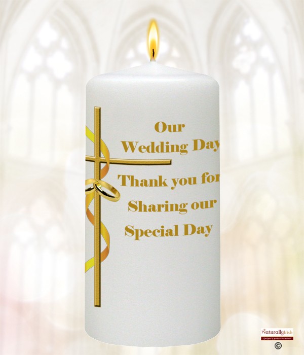 Rings, Ribbons & Cross Gold script  Favour (White)