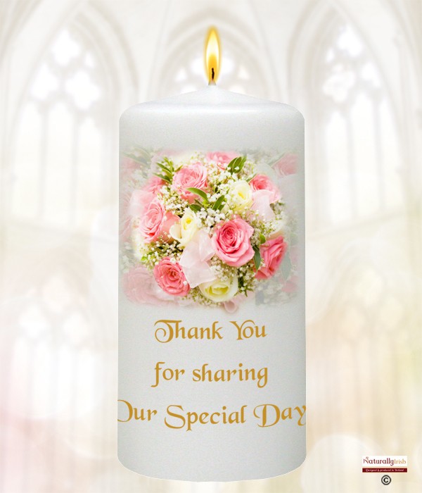 Flower Bouquet - Pink Roses, Gold  Favour (White)