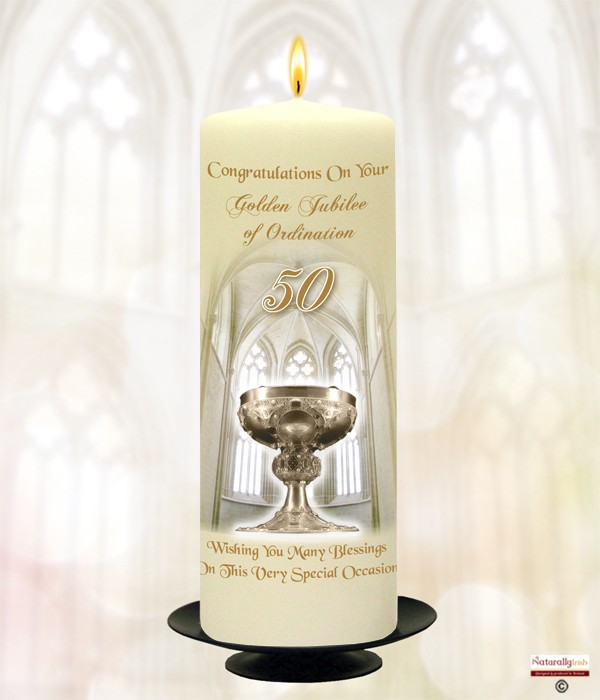 Golden Jubilee Ordination Candle (Ivory 9inch)
