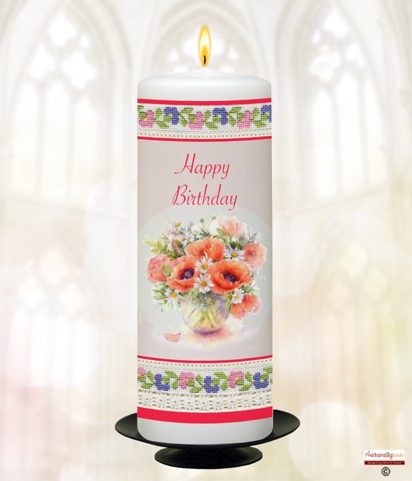 Happy Birthday Lace B Candle (White) 9 inch