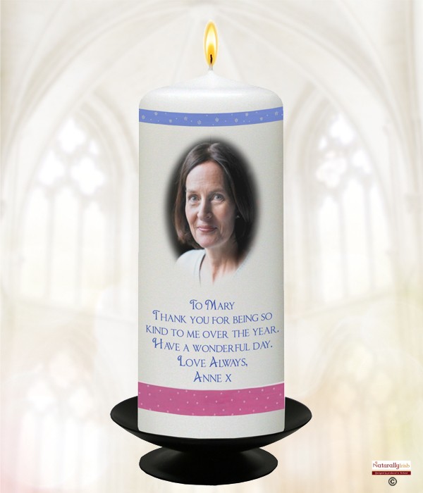 Female Flowers Photo Birthday Candle (White) 6 inch