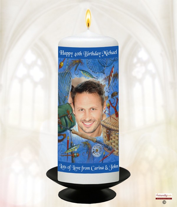 Fishing Photo Birthday Candle (White) 6 inch