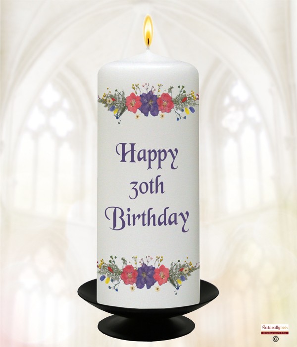 30th Birthday Daisies Candle (White) 6 inch