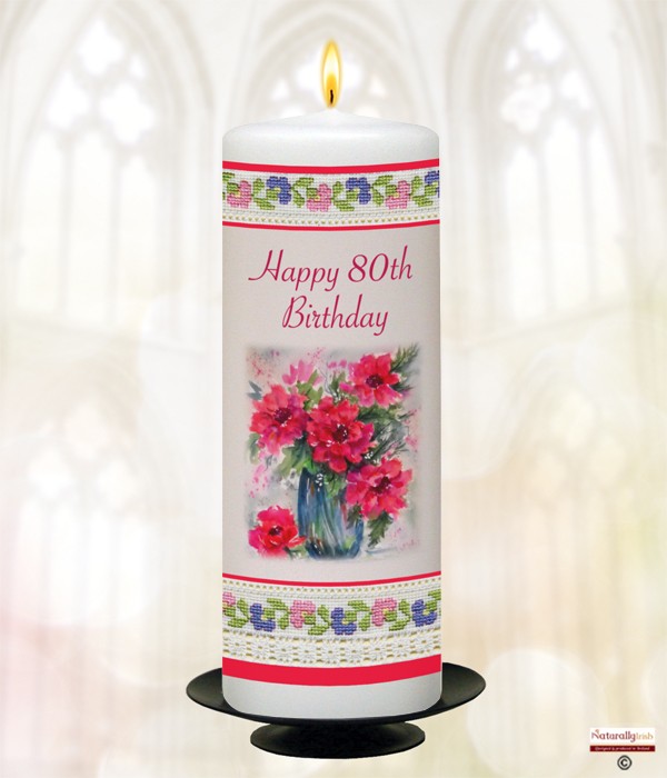 Happy 80th Birthday Lace Candle (White) 9 inch