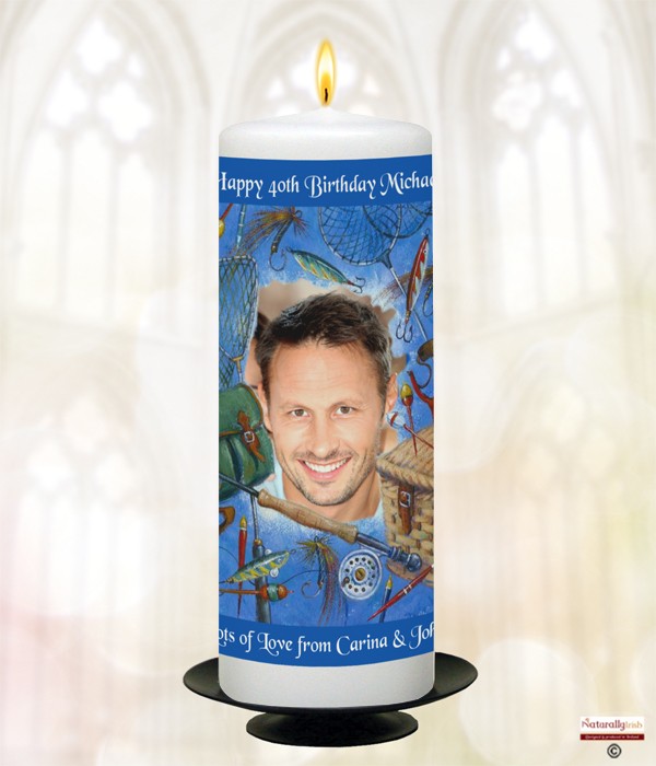 Fishing Photo Birthday Candle (White) 9 inch