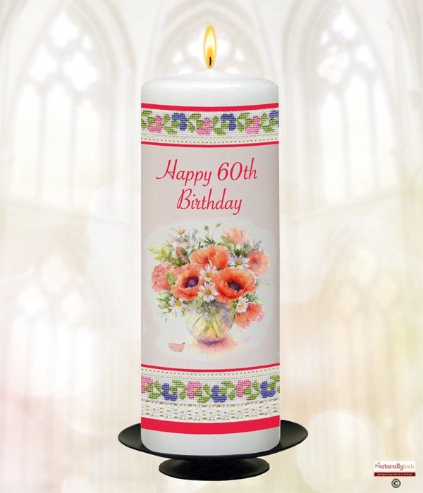Happy 60th Birthday Lace Candle (White) 9 inch