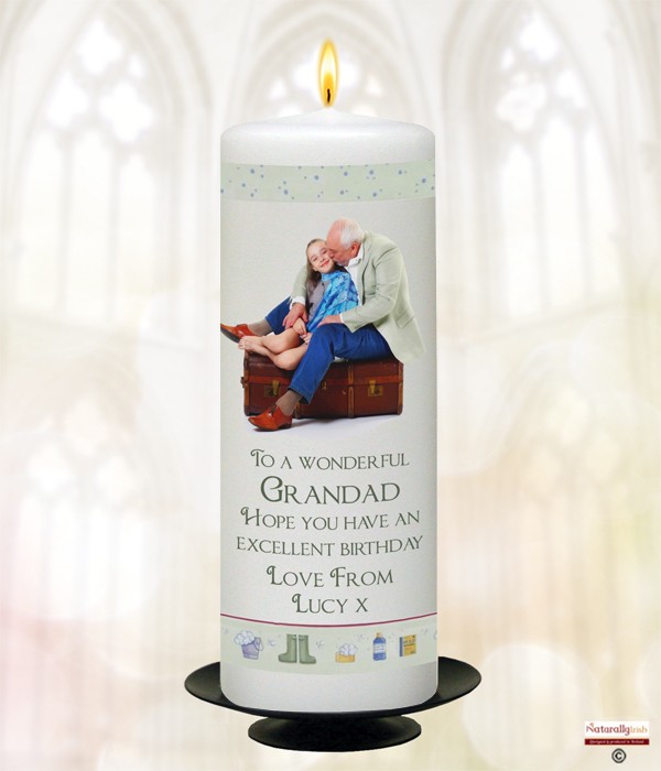 Male Car Photo Birthday Candle (White) 9 inch
