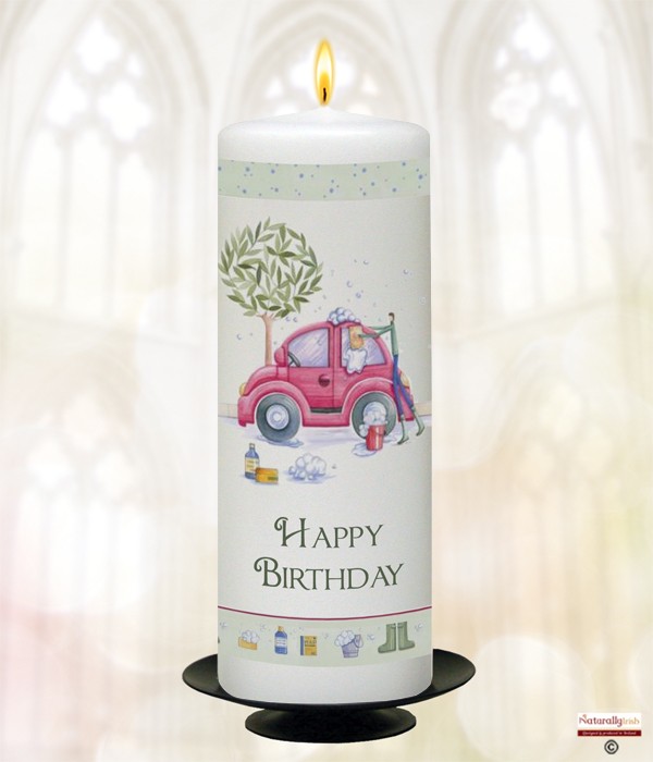 Male Car  Birthday Candle (White) 9 inch